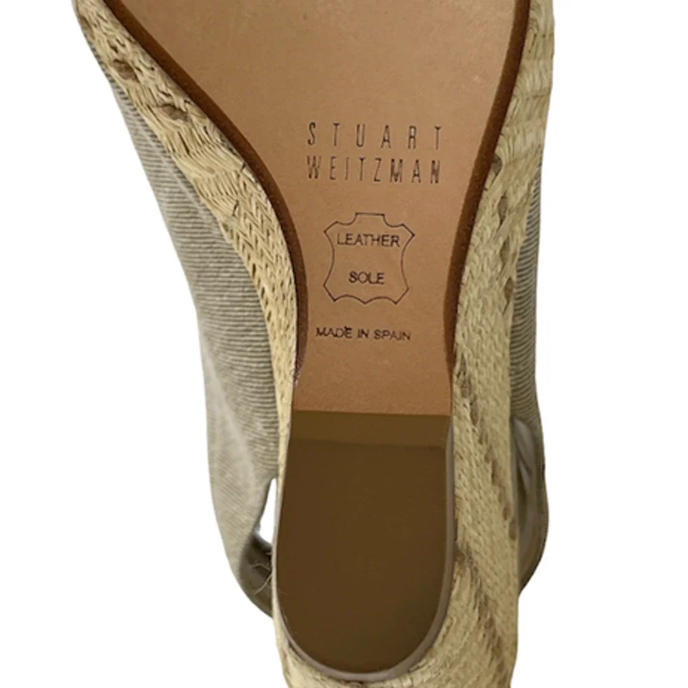 Stuart Weitzman Creamy Beige Open Toe Wedge Espadrille Sandals Size 6.5
